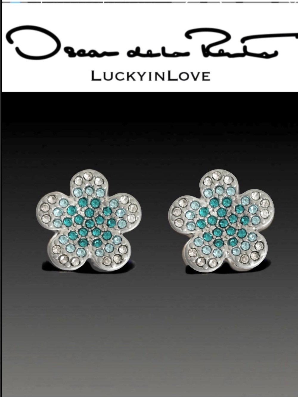 Oscar de la Renta• Crystal Flower-Power stud Blue Silver earrings